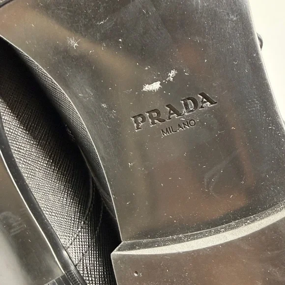 Prada Men's Black Textured Leather Plain Toe Derby Shoes Size 7 - Picture 5 of 10